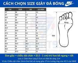 ảnh chụp màn hình size giày đá bóng nike