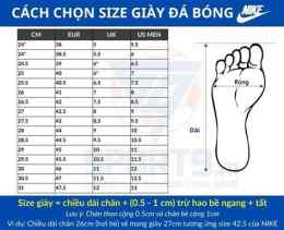 giao diện app size giày đá bóng nike
