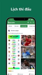 giao diện app xem tường thuật bóng đá