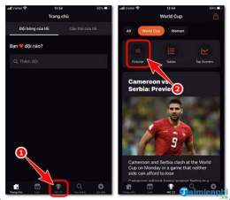 giao diện app xem tỷ số bóng đá world cup hôm nay